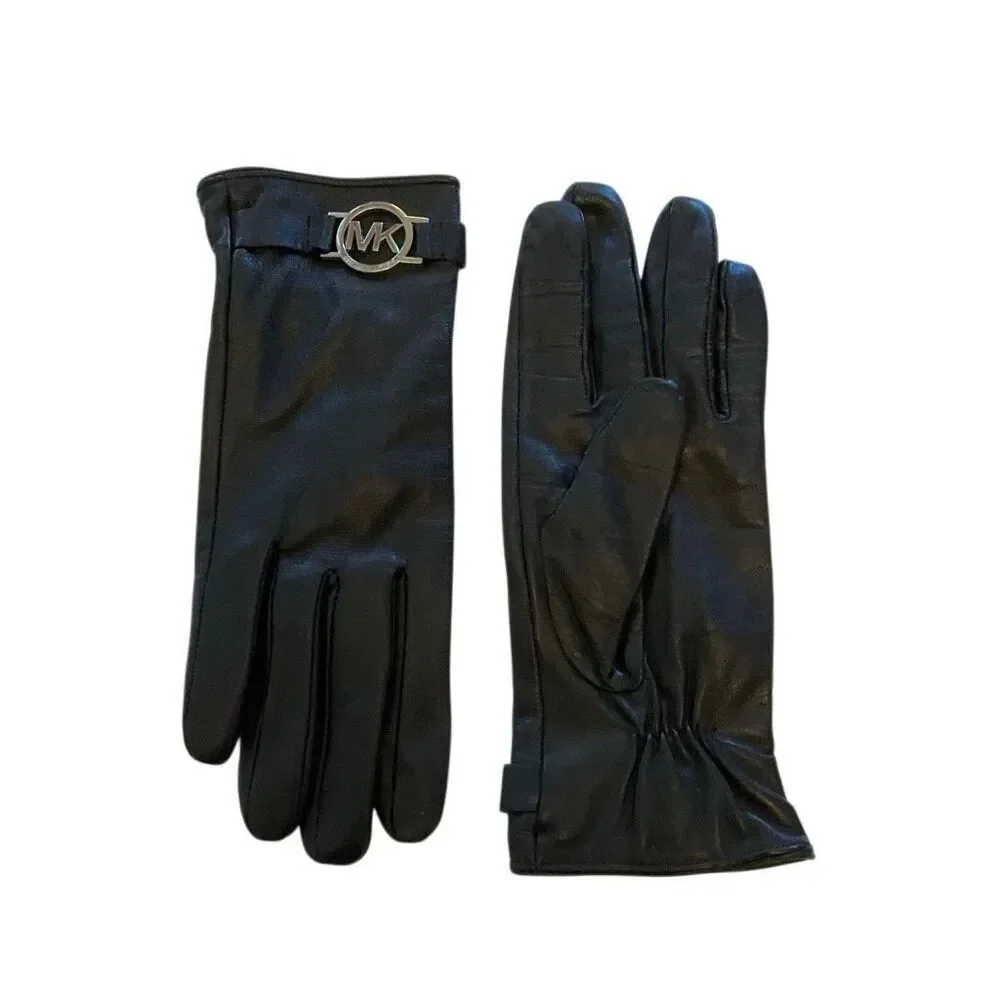 Leather Black Michael Kors Gloves. S. Logo on buckle. Punk goth richmom